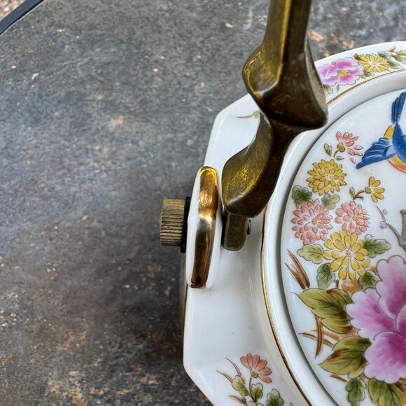 Vtg Homco Japanese Porcelain Tea Pot Hexagonal Kutani Bird Brass Handle 6" Asian - Picture 8 of 16